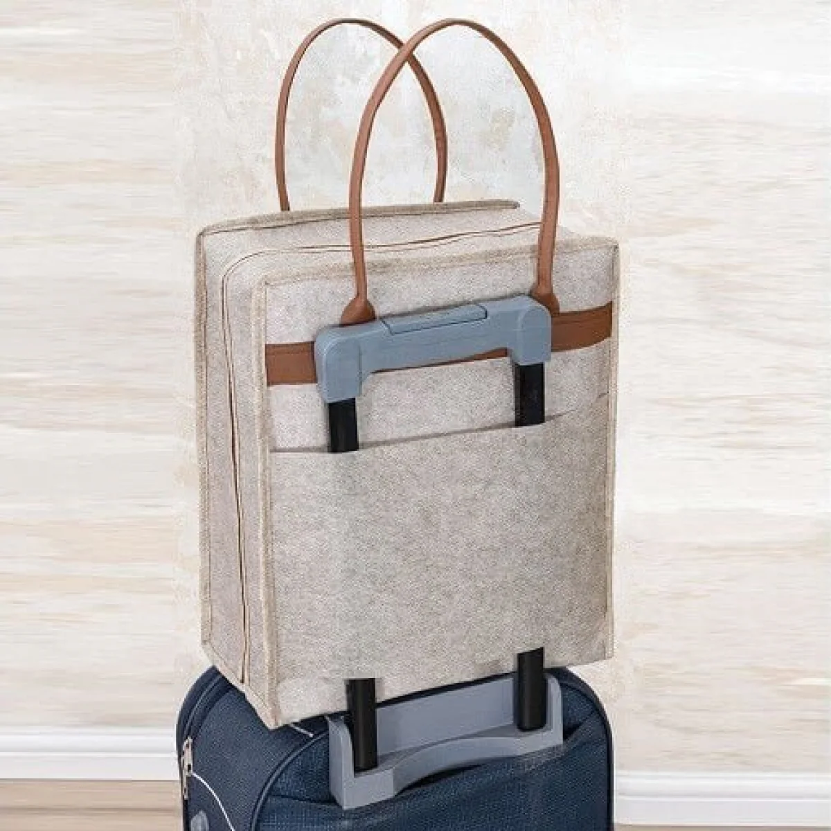 Derili Bavul İçi ve Üstü Seyehat Çantası Krem