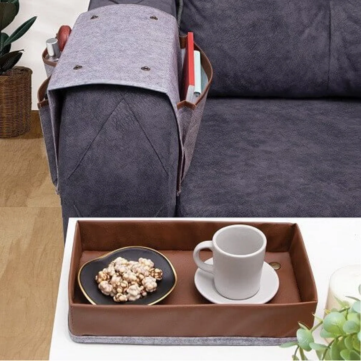 Derili Lüks Koltuk Kenarı Düzenleyici Gri