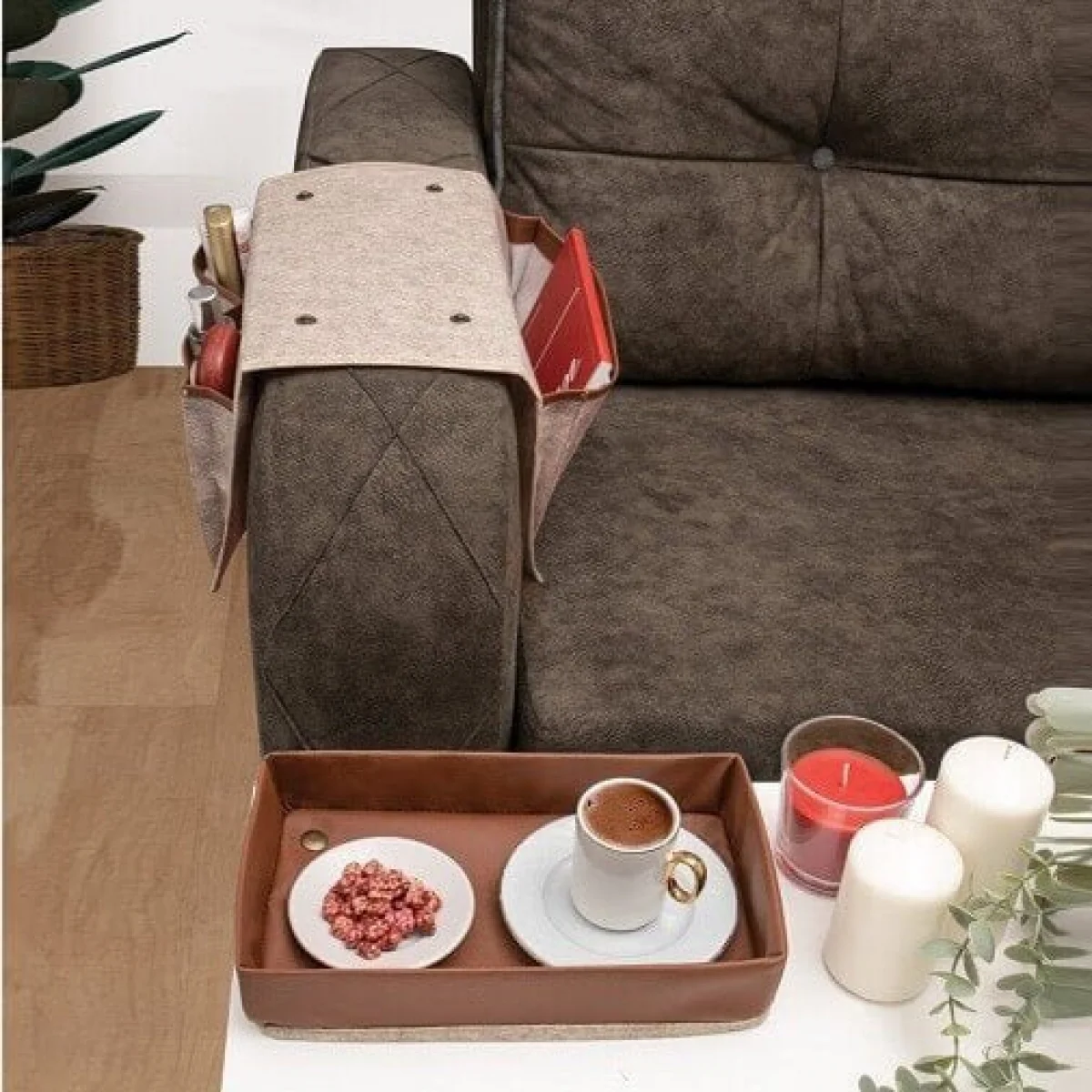 Derili Lüks Koltuk Kenarı Düzenleyici Krem