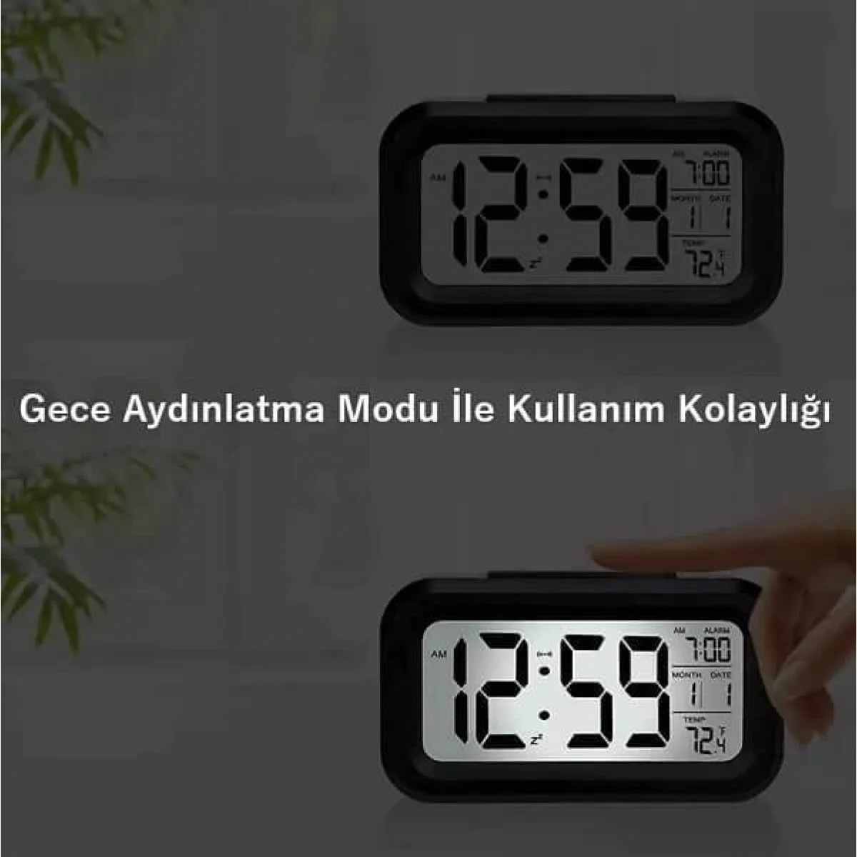 Dijital Masa Saati Işık Sensör Termometre Alarm