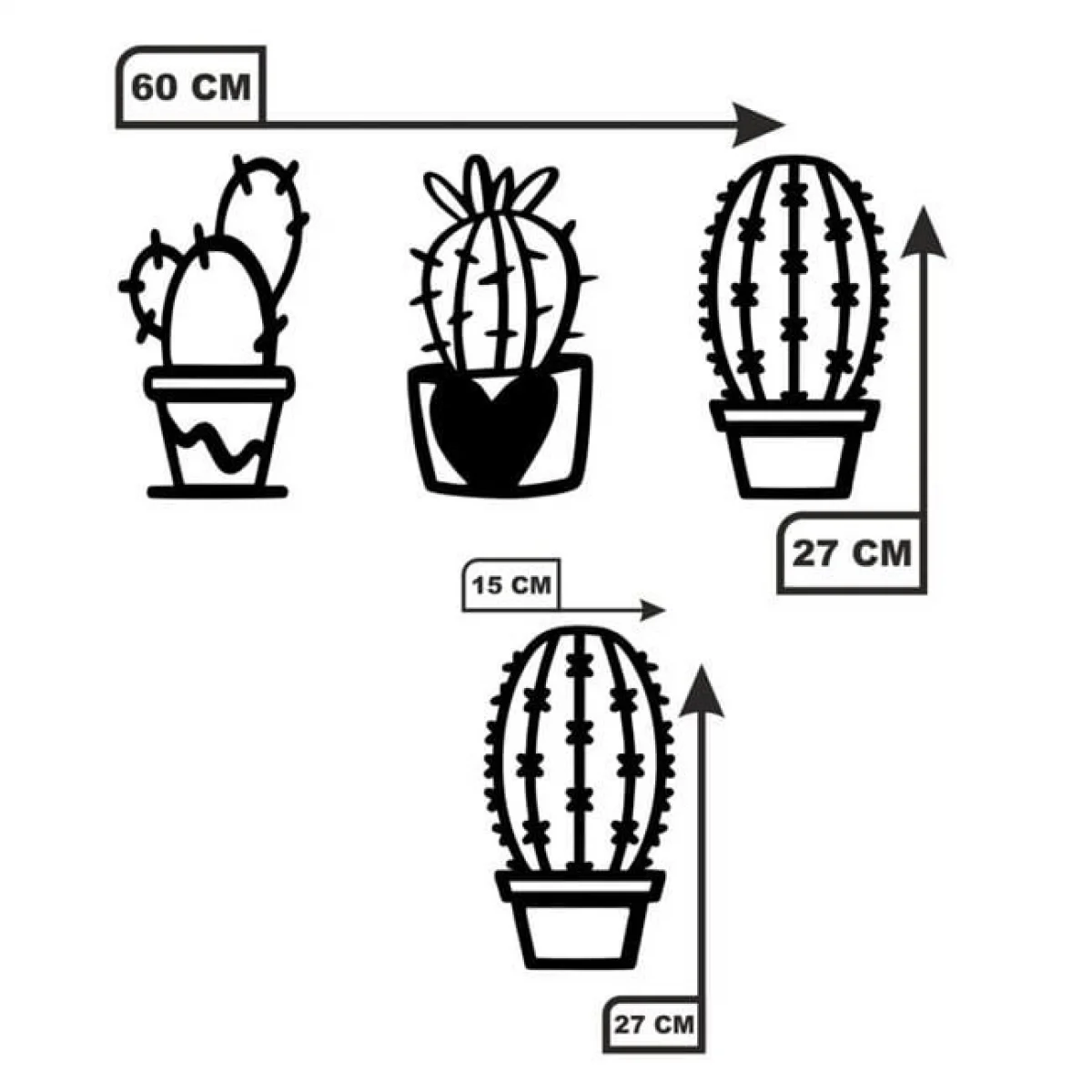 Lazer Kesim Ahşap Duvar Dekoru Kaktüslü Saksılar