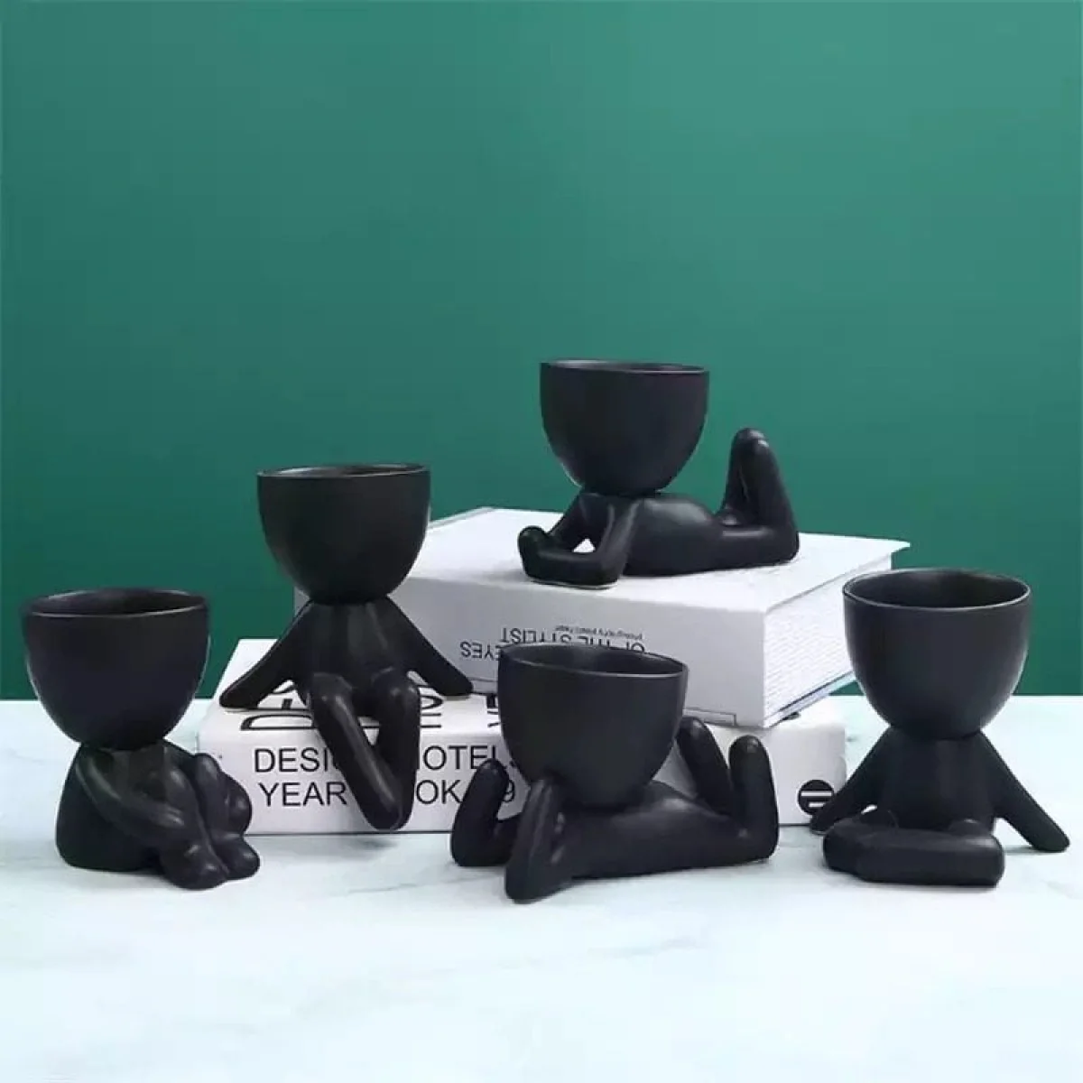 Siyah Dekoratif İnsan Şekilli Figür Saksı 3 Lü