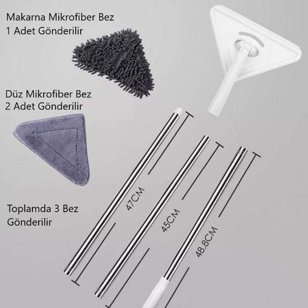 Teleskopik Üçgen Camsil Duvar Yüzey Silme Mopu