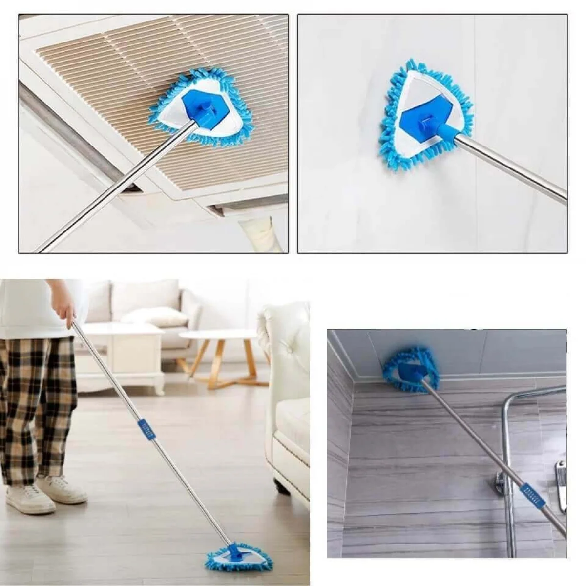 Teleskopik Üçgen Duvar Yüzey Silme Mopu 2 Bezli