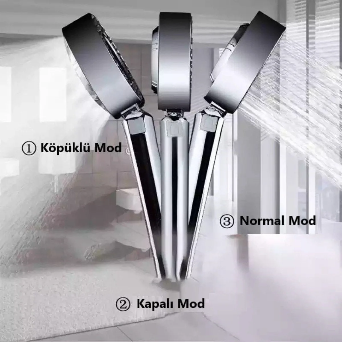 Çift Taraflı 3 Fonksiyonlu Duş Başlığı Köpüklü Su Özelliği
