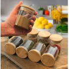 8 Li Bambu Vakum Kapaklı Mini Cam Kavanoz Seti
