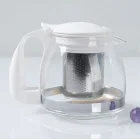 Ateşe Dayanıklı Süzgeçli Cam Demlik 700 ml Beyaz