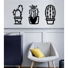 Lazer Kesim Ahşap Duvar Dekoru Kaktüslü Saksılar