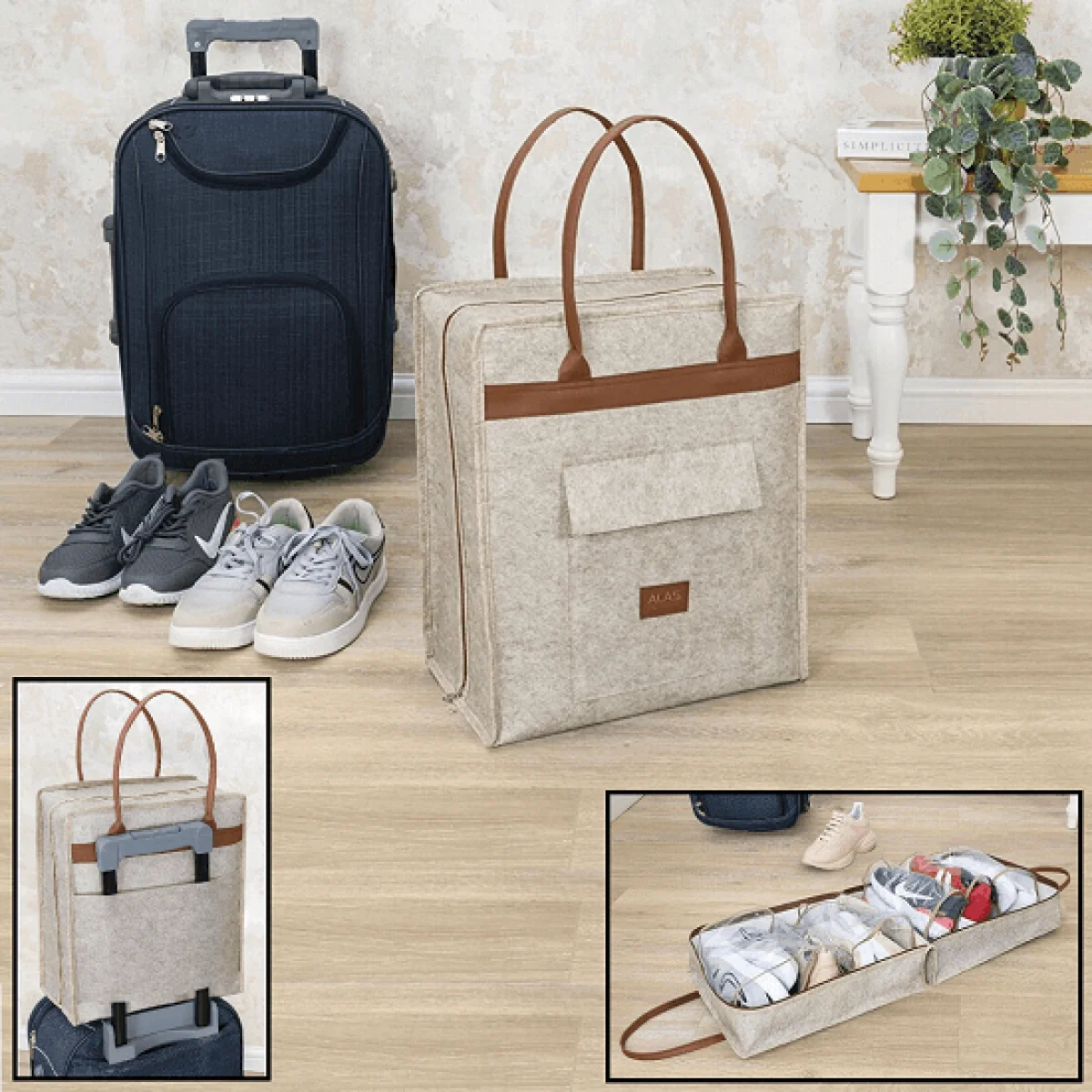 Derili Bavul İçi ve Üstü Seyehat Çantası Krem