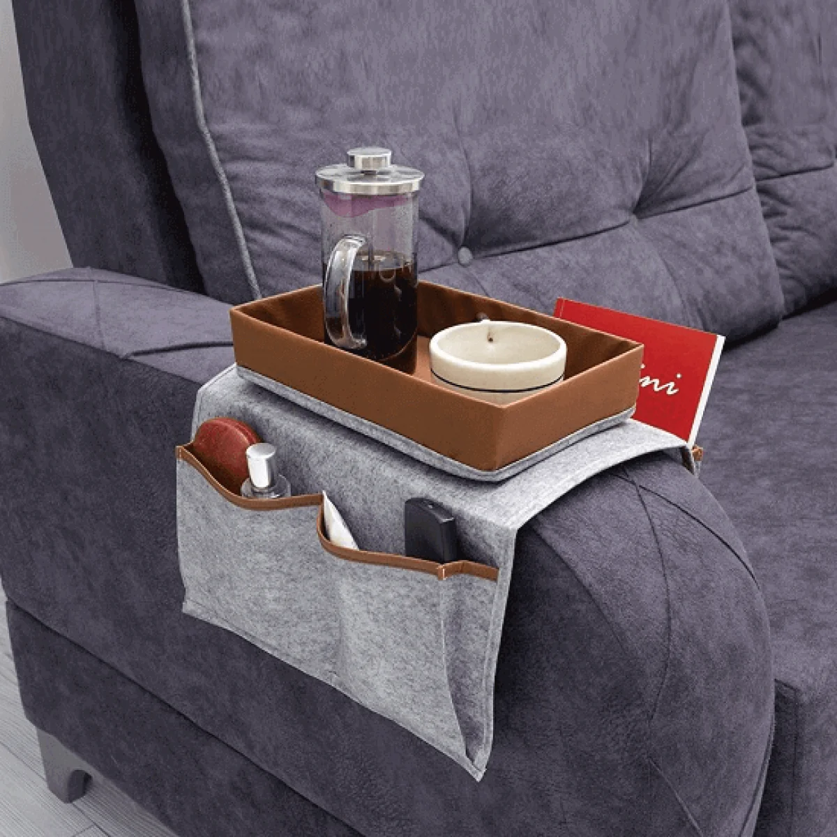 Derili Lüks Koltuk Kenarı Düzenleyici Gri