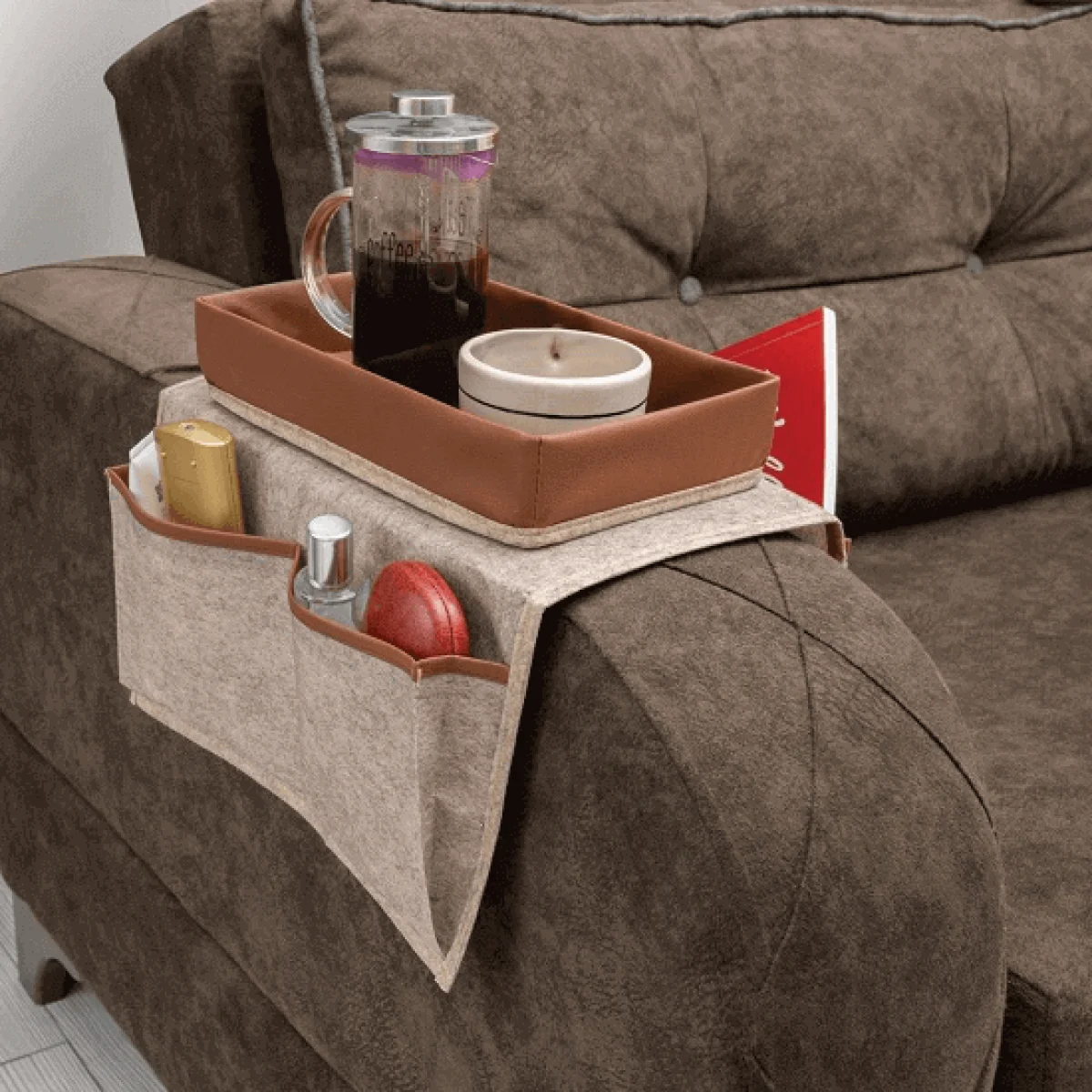 Derili Lüks Koltuk Kenarı Düzenleyici Krem