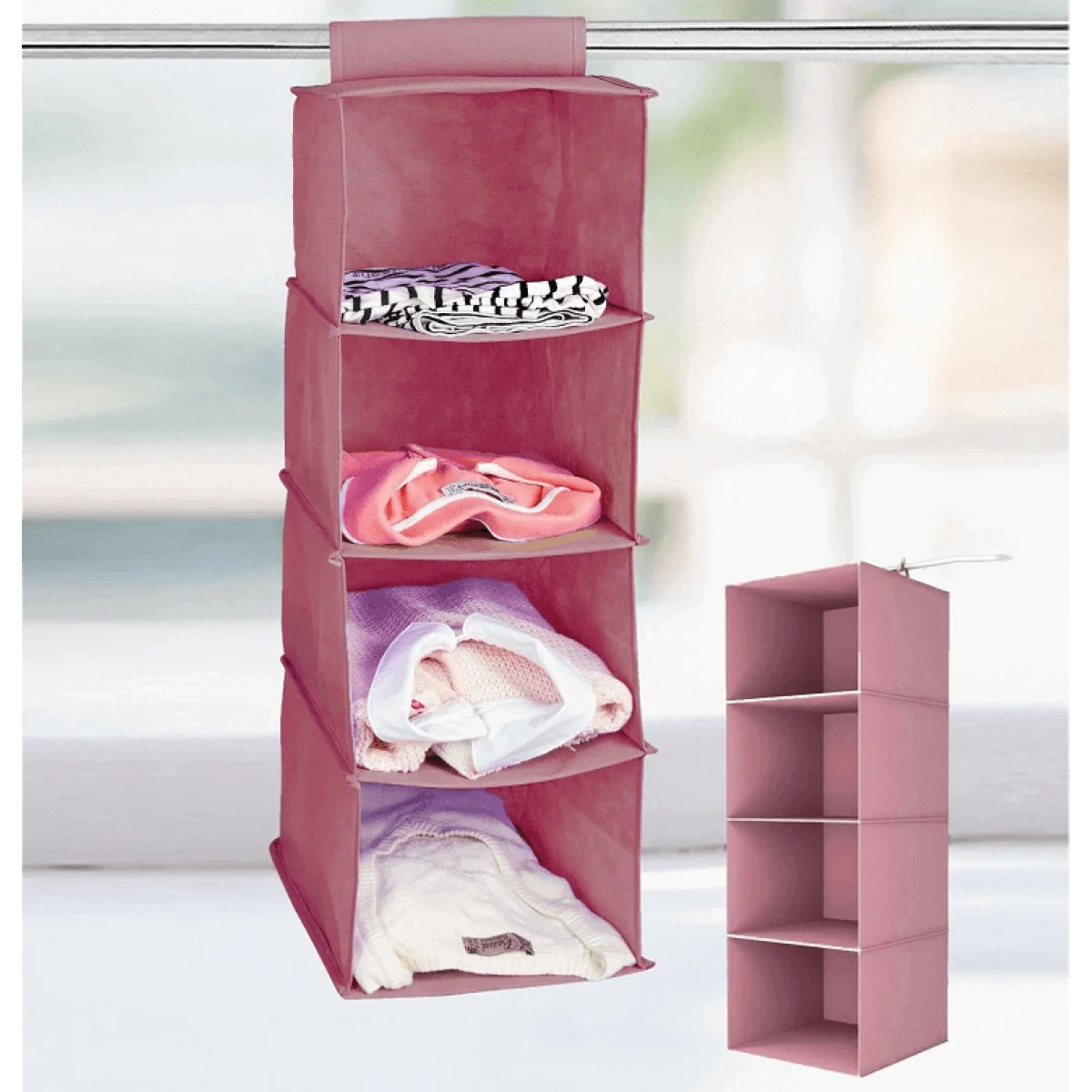 Dolap İçi Düzenleyici 4 Gözlü Pembe