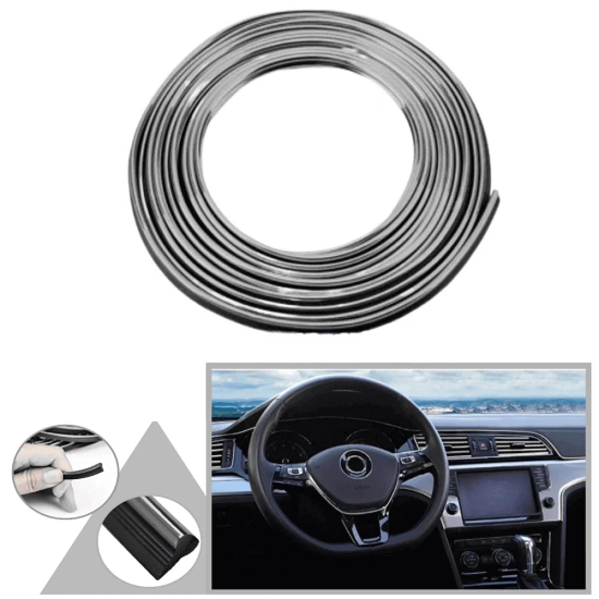 Gümüş Araba Oto Trim Dekorasyon Şeridi 5 mt