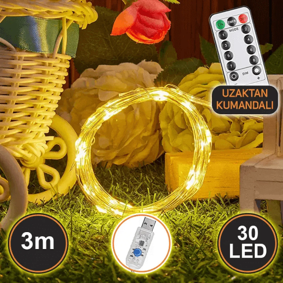 Kumandalı 3 Metre 8 Modlu Peri Led Işık