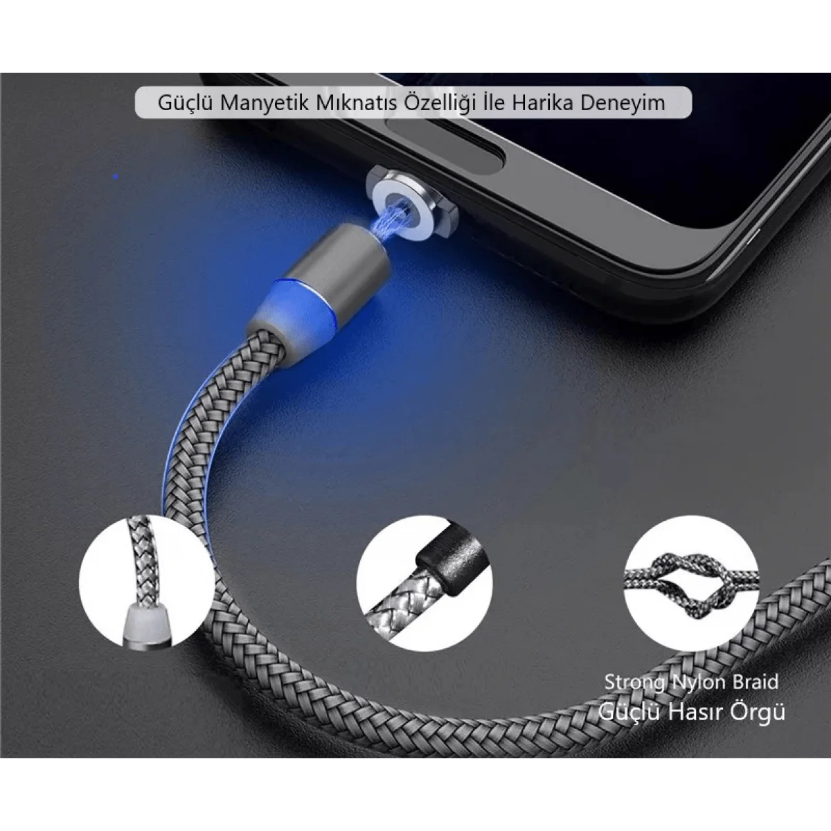 Mıknatıslı Manyetik Micro Usb Data Şarj Kablo