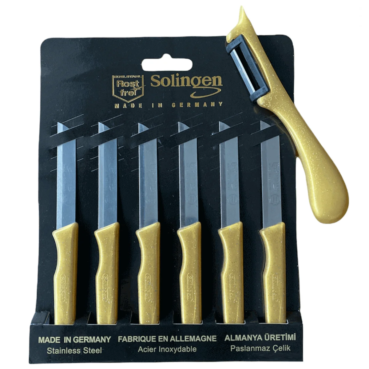 Solingen Tırtıklı Meyve Bıçağı ve Yan Soyacak Gold