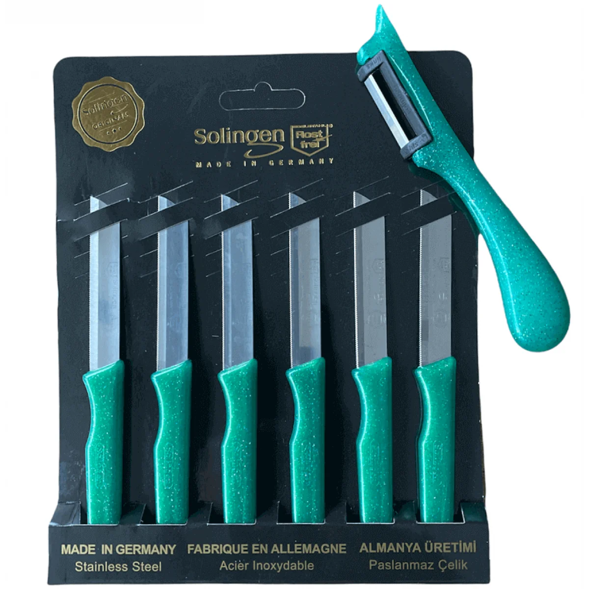 Solingen Tırtıklı Meyve Bıçağı ve Yan Soyacak Yeşil