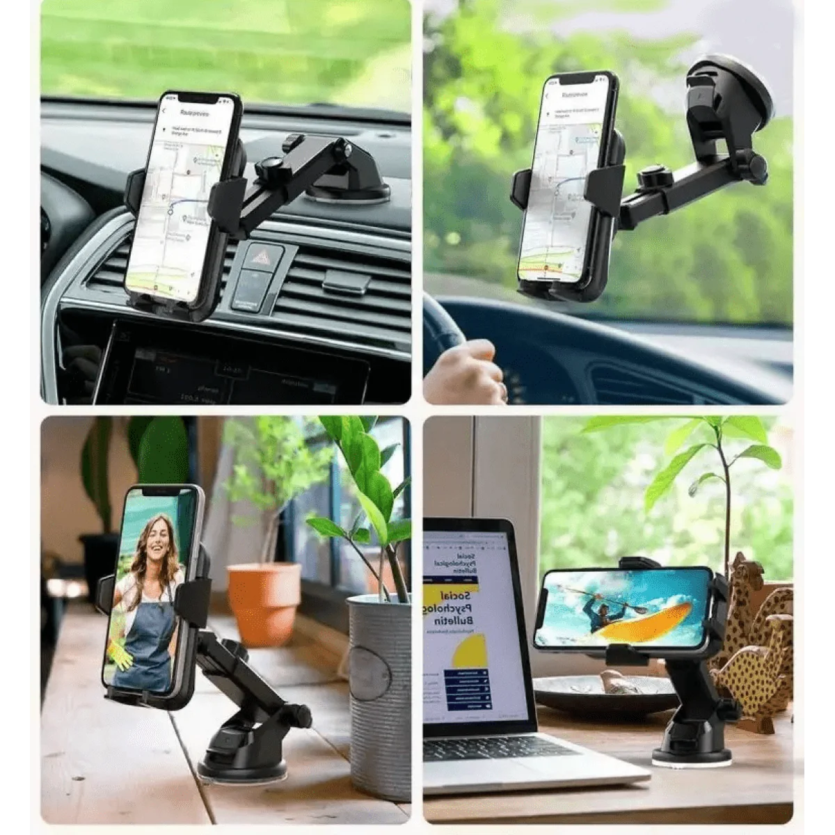 Vantuzlu Araç Telefon Tutucu Teleskobik Kıskaçlı