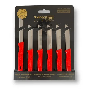 Solingen Simli Düz Meyve Bıçağı 6 Lı Kırmızı