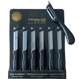 Solingen Tırtıklı Meyve Bıçağı ve Yan Soyacak Siyah