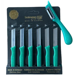 Solingen Tırtıklı Meyve Bıçağı ve Yan Soyacak Yeşil