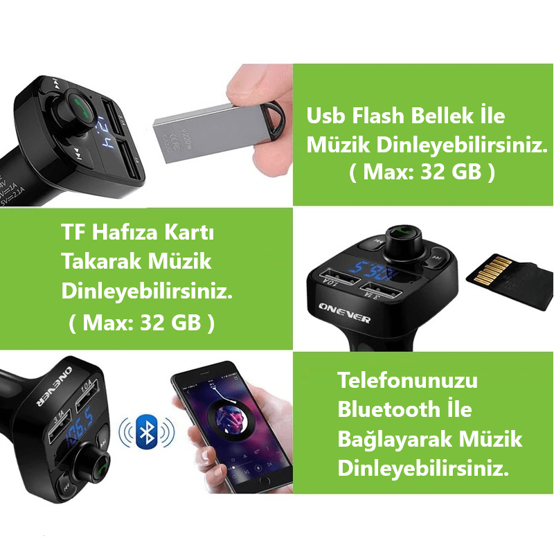 Car x8 Bluetooth Transmitter Fm Radyo Araç Kiti