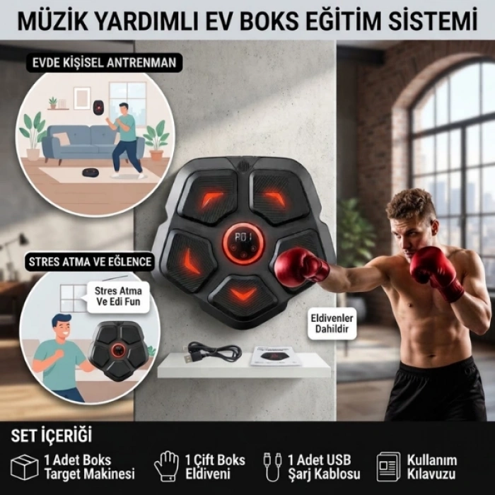 Cazibiz Işıklı ve Sesli Akıllı Boks Makinesi Eldiven Seti-445453