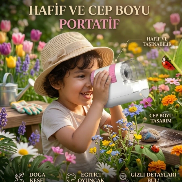 Cazibiz LED Işıklı Portatif Mini Mikroskop Çocuklar İçin Keşif ve Gözlem Büyüteci-445371