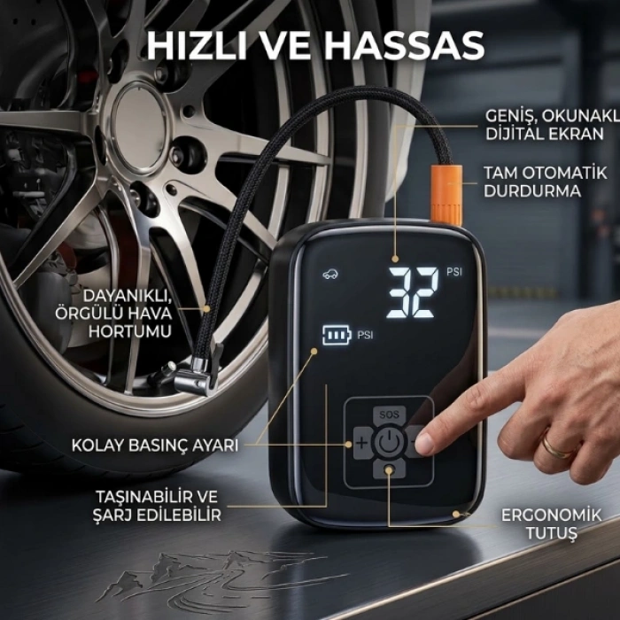 Cazibiz Şarj Edilebilir Kablosuz Dijital Hava Kompresörü-445432