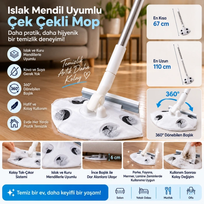 Cazibiz Islak Mendil Uyumlu Çek Çekli Mop-422483