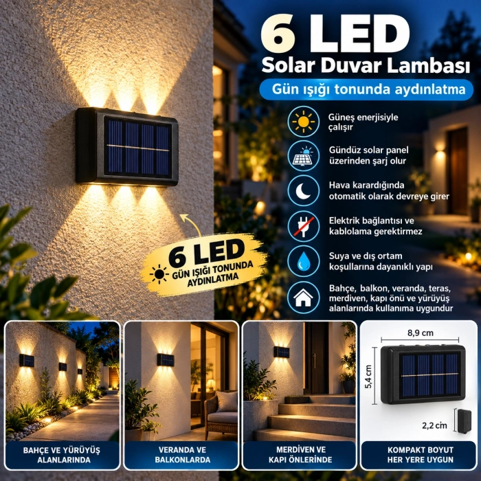 Cazibiz Solar 6 LED’li Duvar Aydınlatması 2’li Set-426398