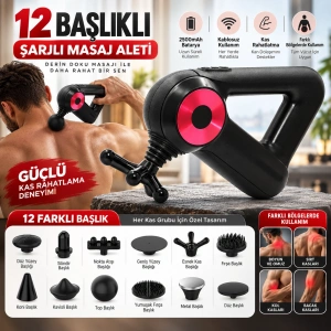 Cazibiz 12 Başlıklı 2500 mAh Şarjlı Masaj Tabancası-445368