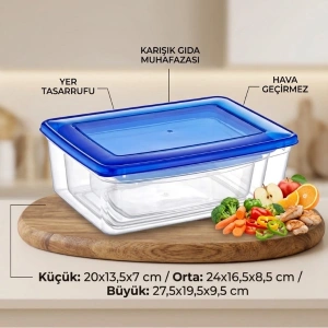 Cazibiz 3lü Köşeli Kapaklı Saklama Kabı Seti-434047