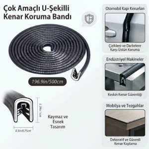 Cazibiz 5 m Araba Kapı Kenar Koruma Şeridi-Kauçuk Koruyucu Fitil-434613