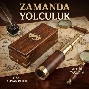 Cazibiz Ahşap Kutulu Teleskopik Pirinç Denizci Dürbünü-440907
