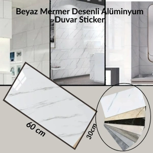 Cazibiz Mermer Desenli Beyaz Duvar Sticker-60x30 cm-434712