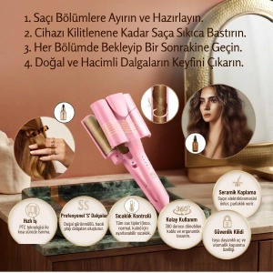 Cazibiz Üçlü Seramik Saç Maşası-Su Dalgası Şekillendirici-445488
