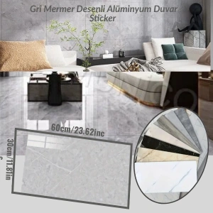 Cazibiz Mermer Desenli Gri Duvar Sticker 60x30 cm-434893