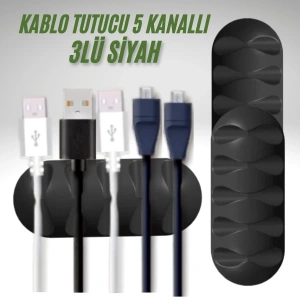 Cazibiz 3 Adet 5 Kanallı Kablo Tutucu Siyah-440501
