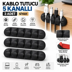 Cazibiz 3 Adet 5 Kanallı Kablo Tutucu Siyah-440501