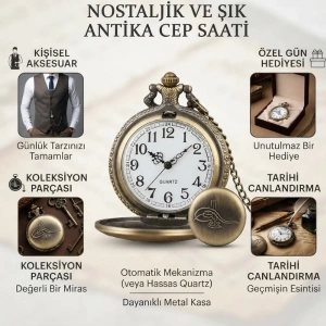 Cazibiz Osmanlı Tuğralı Antik Görünümlü Köstekli Cep Saati-427963