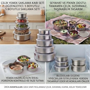 Cazibiz Paslanmaz Çelik Yemek Saklama Kabı 5’li Set-422330