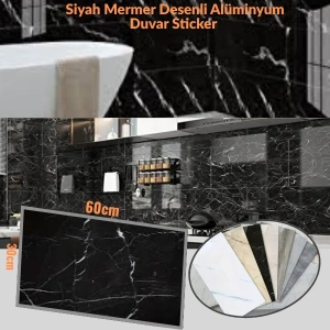 Cazibiz Siyah Mermer Desenli Duvar Sticker 60x30cm-435285