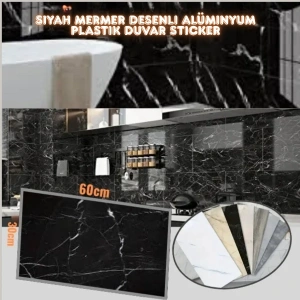 Cazibiz Siyah Mermer Desenli Duvar Sticker 60x30 cm-420743