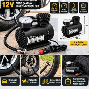 Cazibiz 12V Oto Çakmak Girişli 300 PSI Taşınabilir Hava Kompresörü-421402