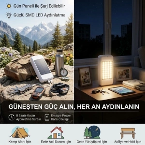 Cazibiz Solar Şarjlı Taşınabilir Kamp Lambası ve Powerbank 1200 mAh-448233