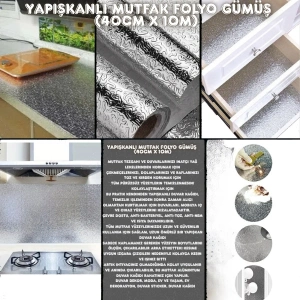 Cazibiz Kendinden Yapışkanlı Gümüş Mutfak Folyosu 40 cm x 10 m-425938