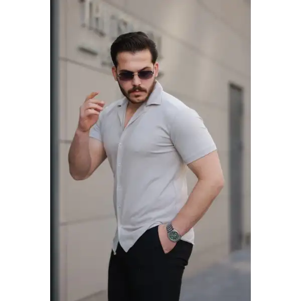 Erkek Kısa Kollu örme Kumaş Pamuklu Gömlek