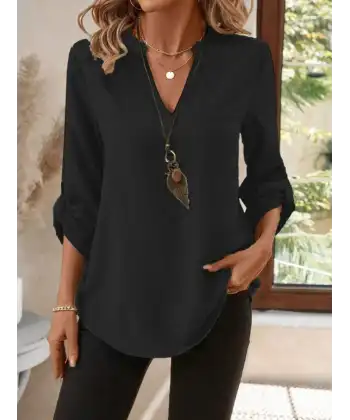 Kadın Truvakar Kol V Yakalı Keten Bluz