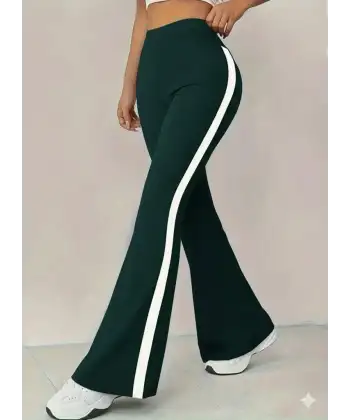 Kadın Yüksek Bel İspanyol Paçalı Yanlardan şerit Detaylı Dalgıç Tayt Pantolon